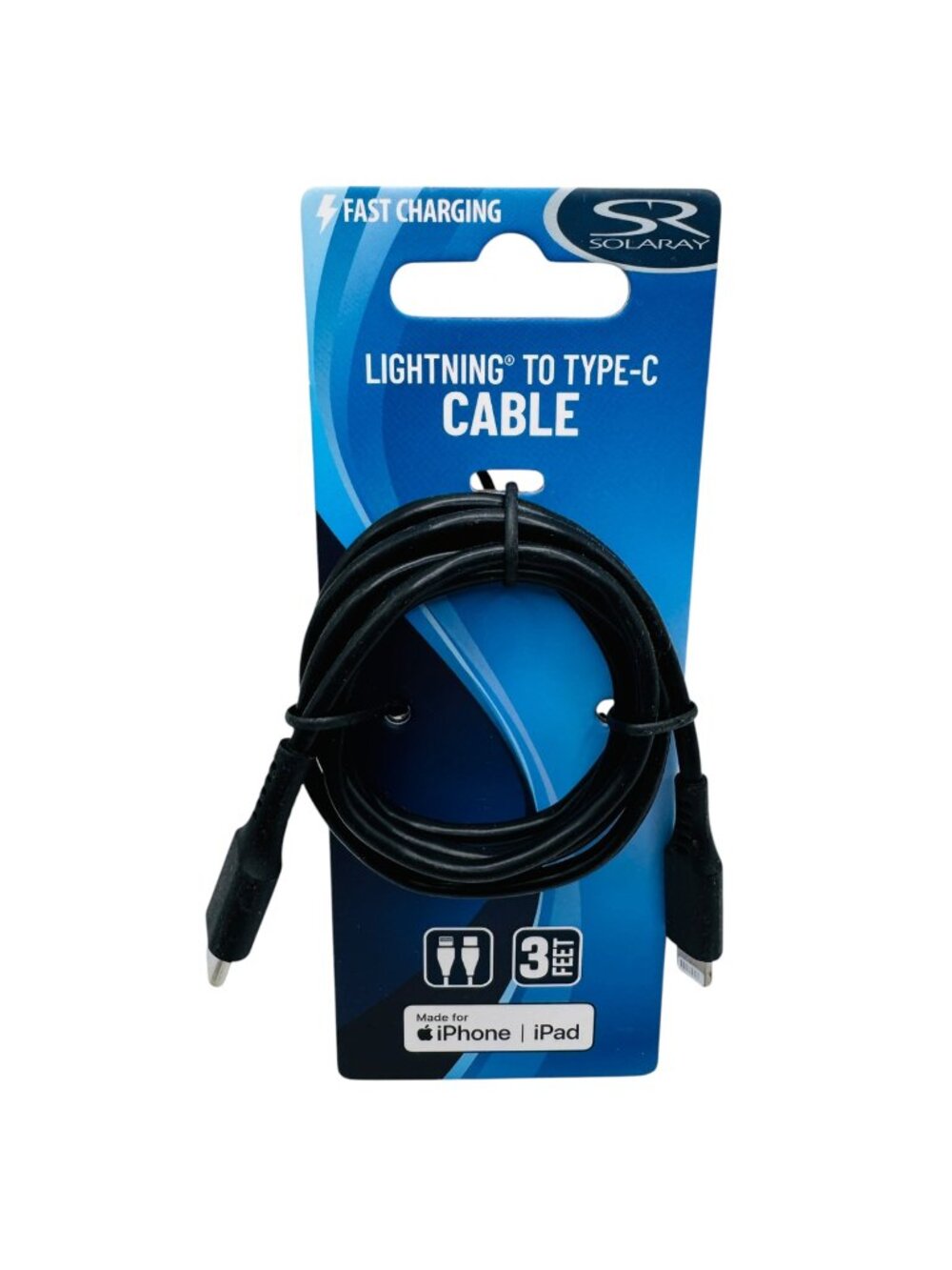 Solaray iPhone cord To Type-C Cable 3 Ft Black Fast Charging For iPhone iPad